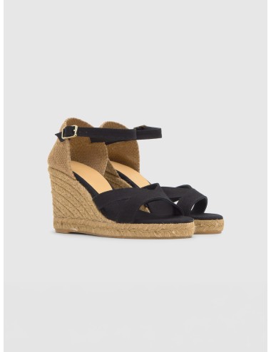 Sandalia CASTAÑER BRUNA T en negro con algodón negro y cuña de 9 cm