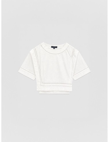 Top blanco SOEUR de manga corta y líneas limpias