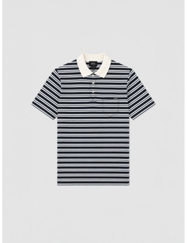 Polo de rayas azul marino A.P.C. con cuello blanco en contraste
