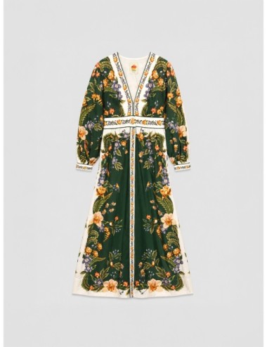 Vestido maxi verde FARM RIO Nature con estampado botánico en contraste