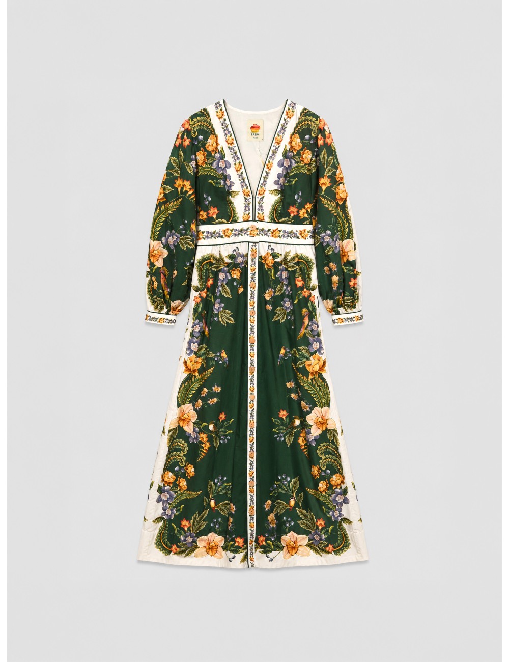 Vestido maxi verde FARM RIO Nature con estampado botánico en contraste