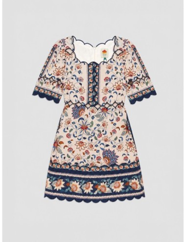 Vestido mini azul claro FARM RIO Floral Delhi Tapestry con bordes decorativos