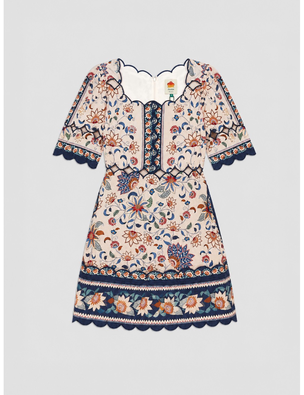 Vestido mini azul claro FARM RIO Floral Delhi Tapestry con bordes decorativos