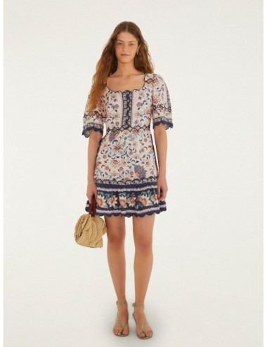 Vestido mini azul claro FARM RIO Floral Delhi Tapestry con bordes decorativos