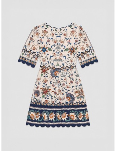 Vestido mini azul claro FARM RIO Floral Delhi Tapestry con bordes decorativos