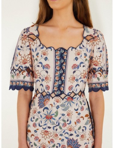 Vestido mini azul claro FARM RIO Floral Delhi Tapestry con bordes decorativos