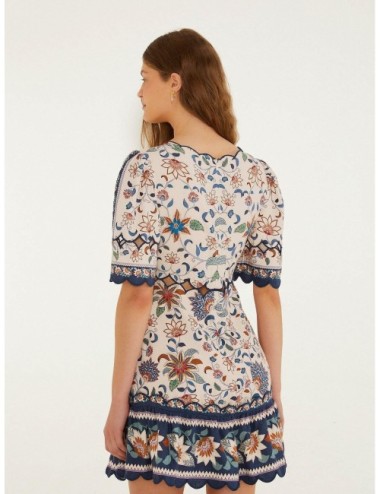 Vestido mini azul claro FARM RIO Floral Delhi Tapestry con bordes decorativos