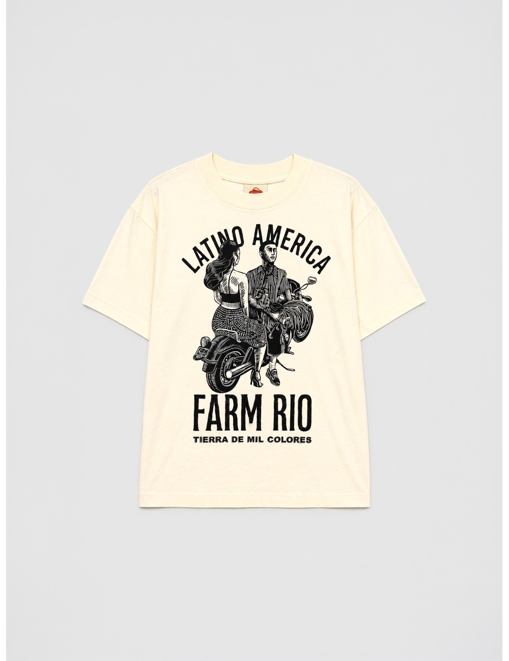 Camiseta beige FARM RIO Latino Americana con gráfico frontal con mensaje