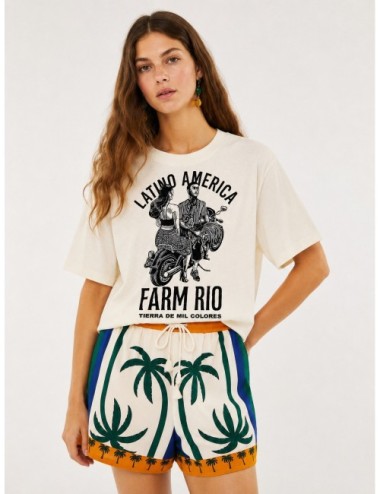 Camiseta beige FARM RIO Latino Americana con gráfico frontal con mensaje