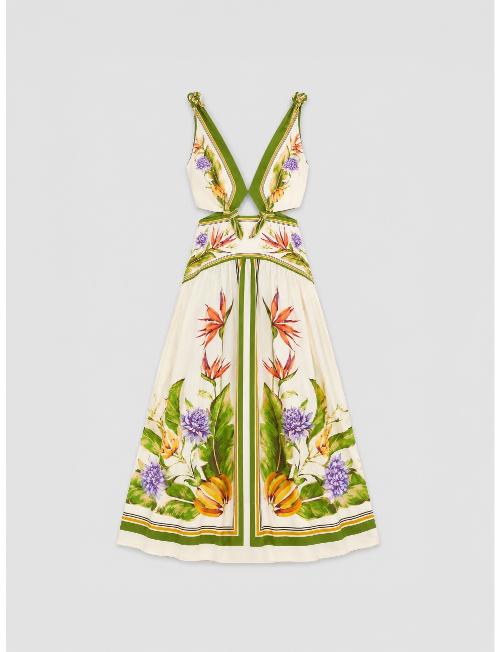 Vestido maxi arena FARM RIO Tropical Scarf con dibujo tropical con cenefas tipo scarf