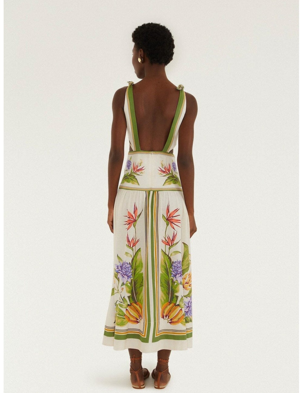 Vestido maxi arena FARM RIO Tropical Scarf con dibujo tropical con cenefas tipo scarf