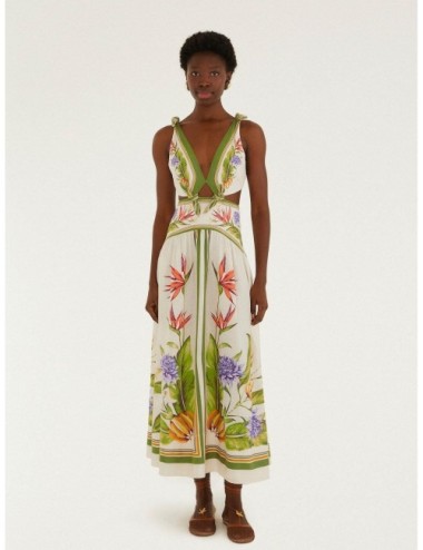 Vestido maxi arena FARM RIO Tropical Scarf con dibujo tropical con cenefas tipo scarf