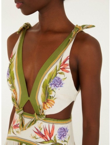 Vestido maxi arena FARM RIO Tropical Scarf con dibujo tropical con cenefas tipo scarf