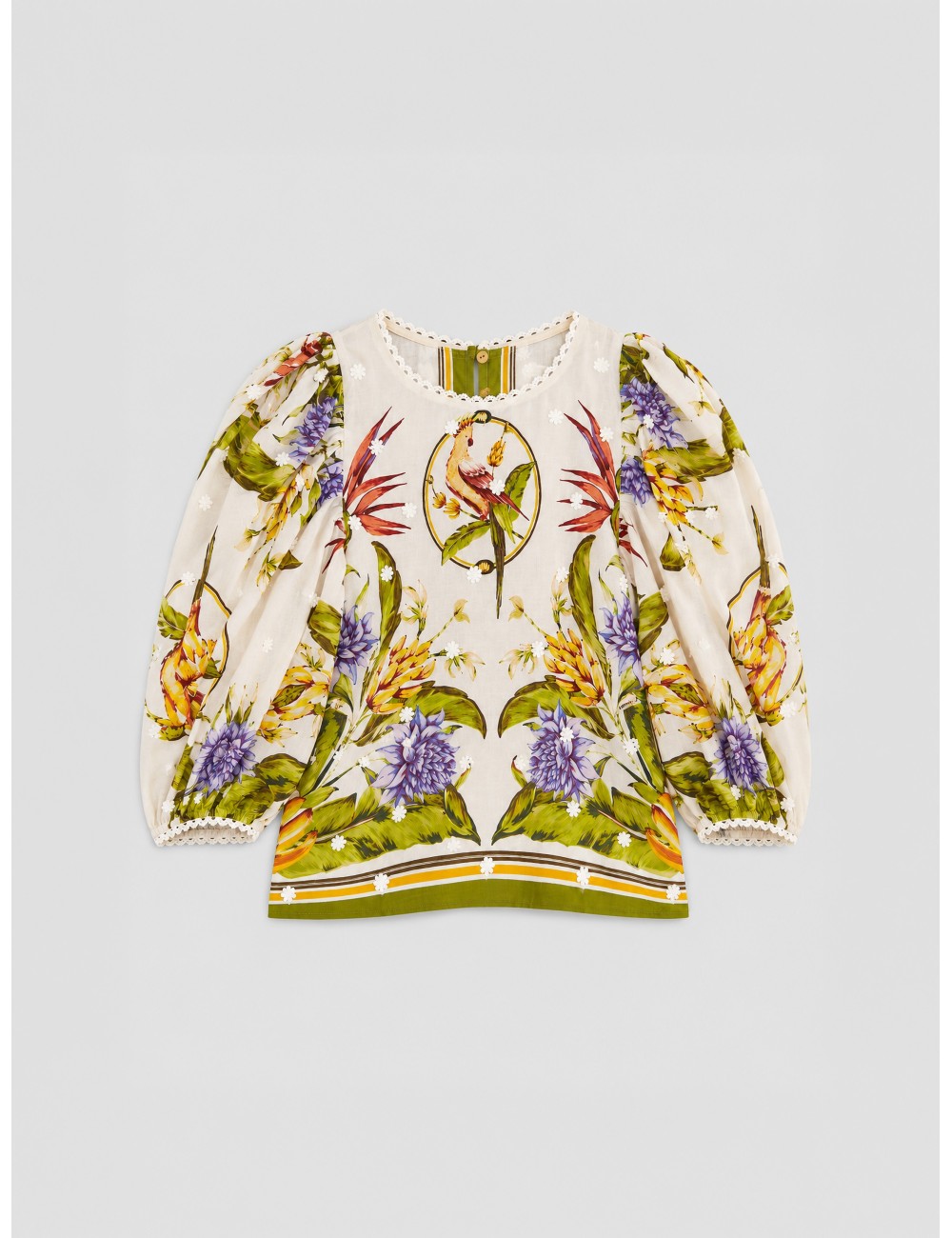Blusa arena FARM RIO Tropical Scarf con estampado tropical con lectura scarf