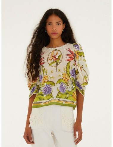 Blusa arena FARM RIO Tropical Scarf con estampado tropical con lectura scarf