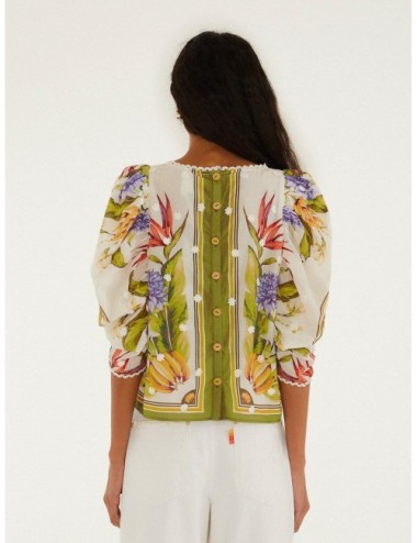 Blusa arena FARM RIO Tropical Scarf con estampado tropical con lectura scarf