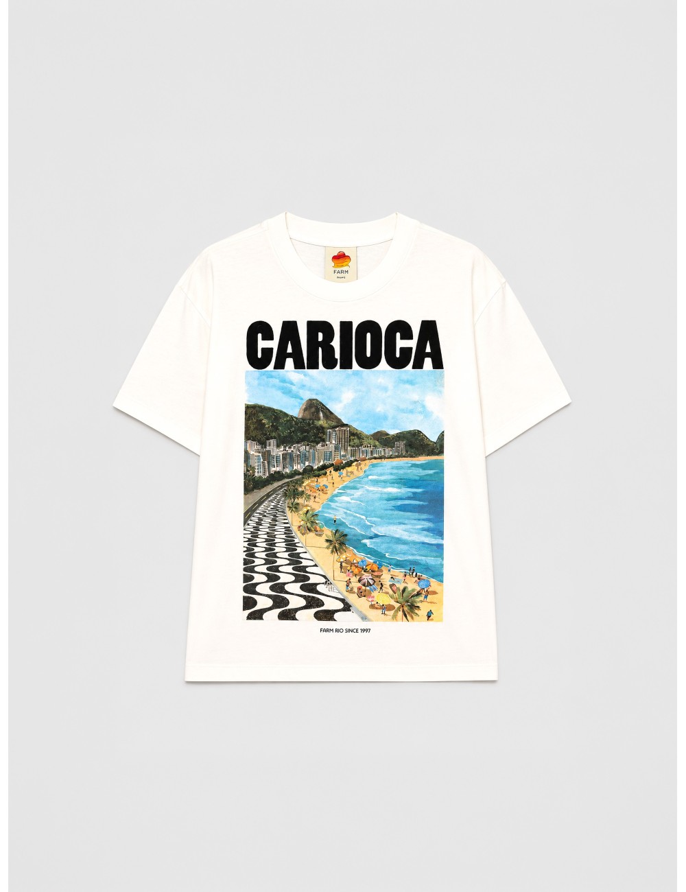 Camiseta off-white FARM RIO Landscape Carioca con estampado frontal con paisaje urbano