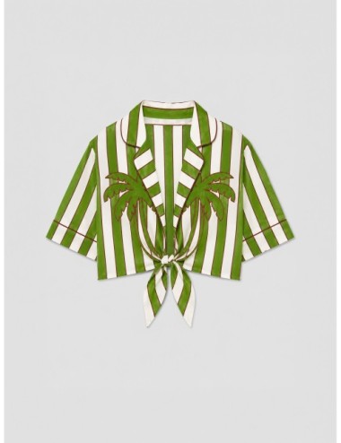 Crop top verde FARM RIO Spring Stripes con rayas verdes con lazada frontal