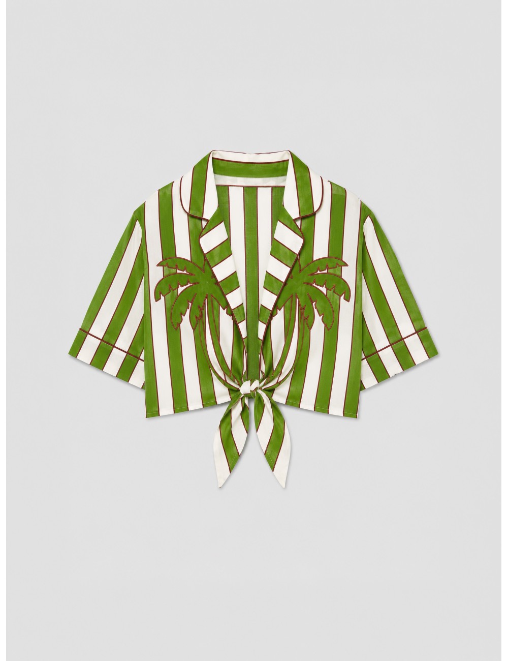 Crop top verde FARM RIO Spring Stripes con rayas verdes con lazada frontal