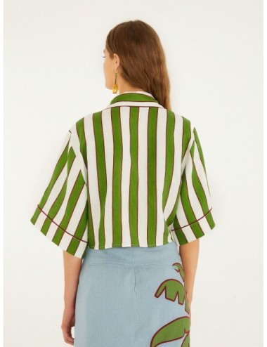 Crop top verde FARM RIO Spring Stripes con rayas verdes con lazada frontal