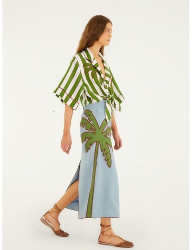 Crop top verde FARM RIO Spring Stripes con rayas verdes con lazada frontal