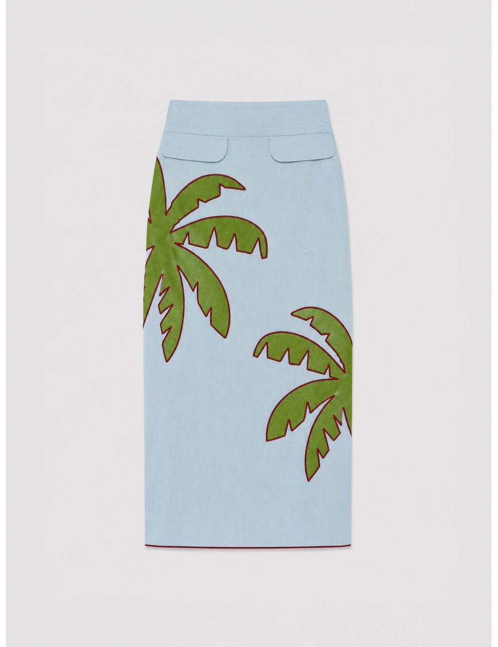 Falda maxi azul FARM RIO Embroidered Palm Tree con palmera de gran formato sobre base azul