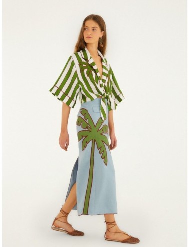 Falda maxi azul FARM RIO Embroidered Palm Tree con palmera de gran formato sobre base azul