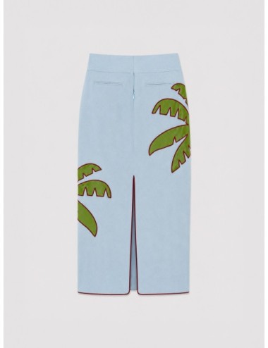 Falda maxi azul FARM RIO Embroidered Palm Tree con palmera de gran formato sobre base azul