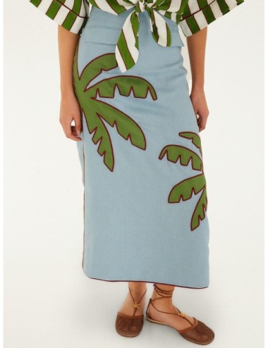 Falda maxi azul FARM RIO Embroidered Palm Tree con palmera de gran formato sobre base azul