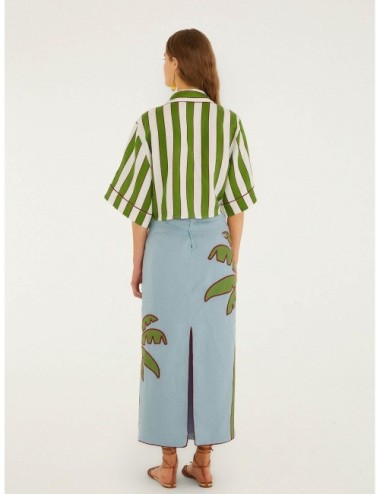 Falda maxi azul FARM RIO Embroidered Palm Tree con palmera de gran formato sobre base azul