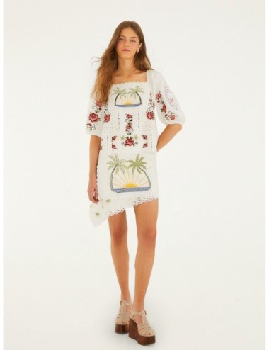 Blusa off-white FARM RIO Tropi Scarf con bordado tropical con lectura artesanal