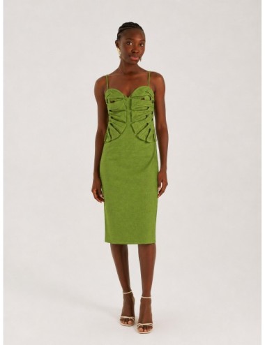 Vestido largo verde FARM RIO Monstera Leaf con aplicaciones con volumen inspiradas en hojas de monstera