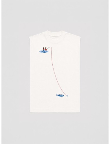 Camiseta sin mangas off-white FARM RIO Fishing Dreams con bordado e ilustración frontal de inspiración marítima