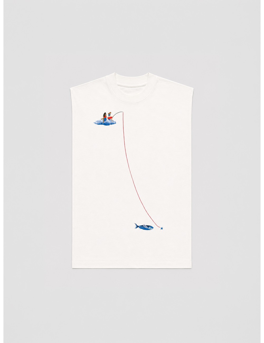 Camiseta sin mangas off-white FARM RIO Fishing Dreams con bordado e ilustración frontal de inspiración marítima