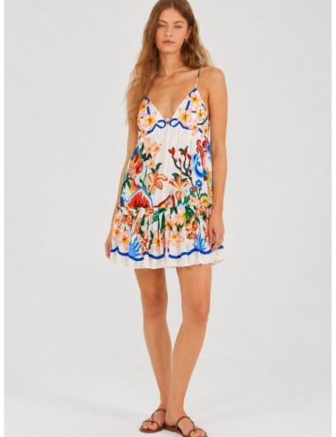 Vestido mini off-white FARM RIO Garden Of Life Scarf con estampado floral con lectura scarf