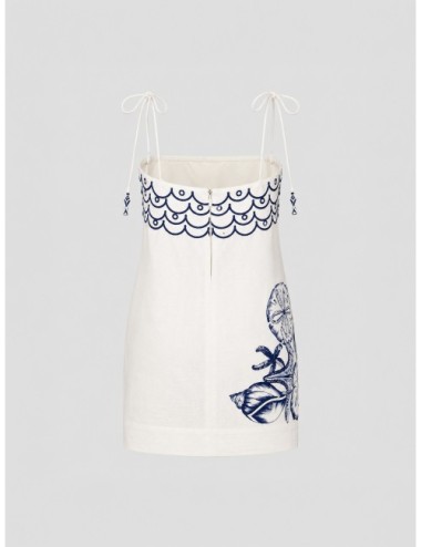 Vestido mini off-white FARM RIO Coast Stars con motivos marinos en azul con borde gráfico