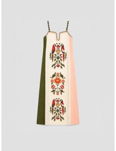 Vestido maxi multicolor FARM RIO Cross Stich Embroidery con panel bordado en contraste con laterales de color