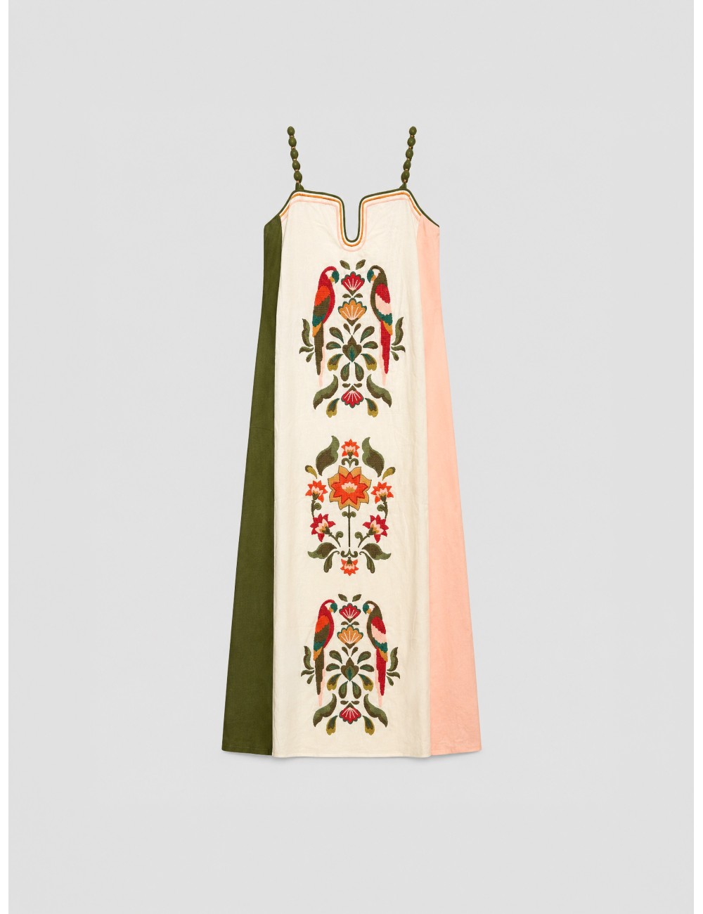 Vestido maxi multicolor FARM RIO Cross Stich Embroidery con panel bordado en contraste con laterales de color