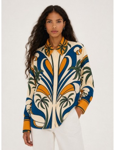 Camisa off-white FARM RIO Tropical Graphic con estampado tropical de gran escala en tonos vivos