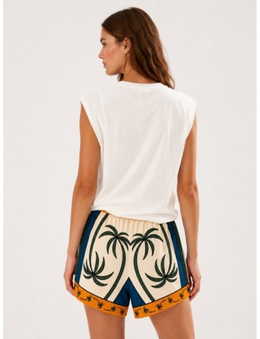 Short off-white FARM RIO Tropical Graphic con motivos tropicales con contraste azul