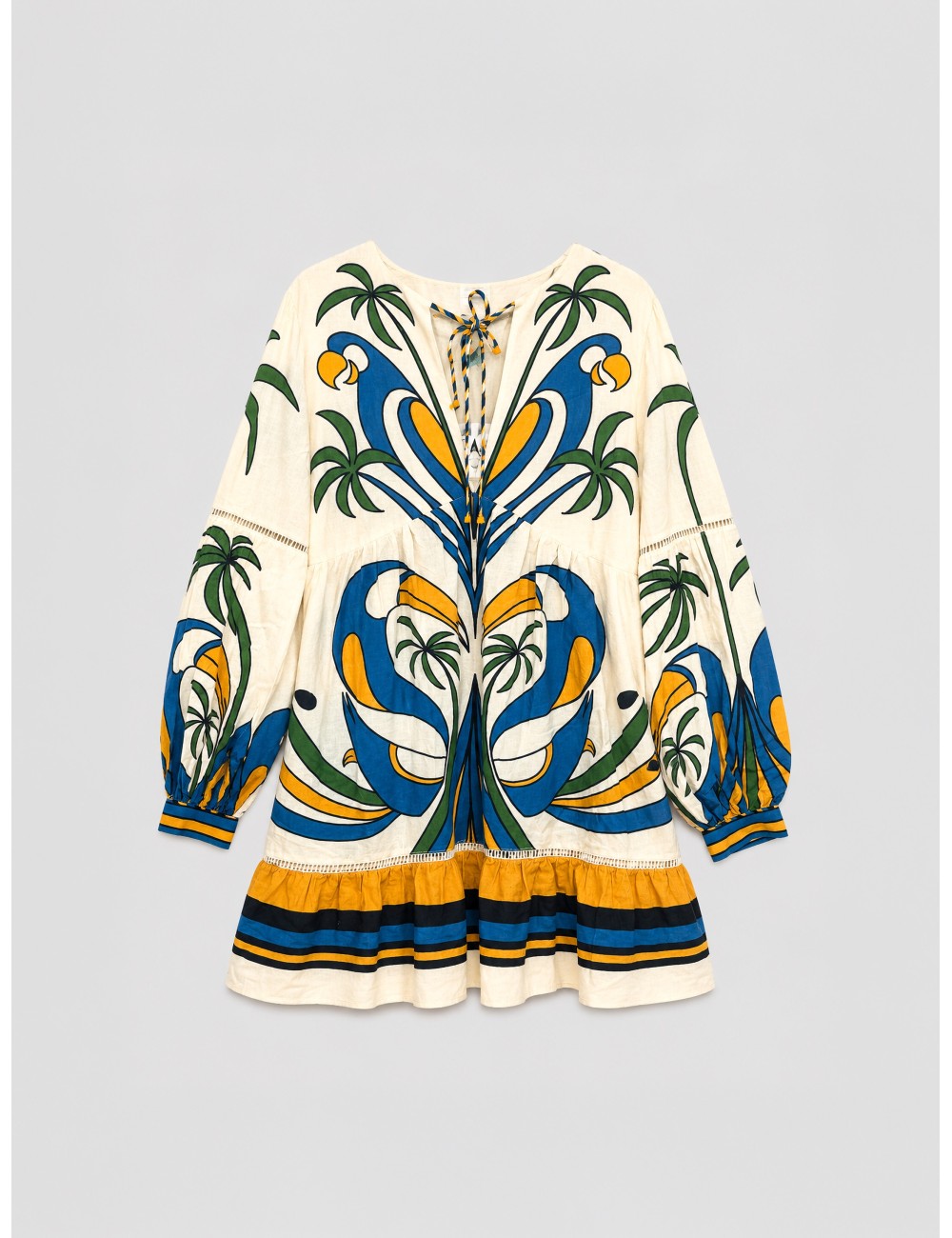 Vestido mini off-white FARM RIO Tropical Graphic con motivo tropical de gran formato con cenefa inferior