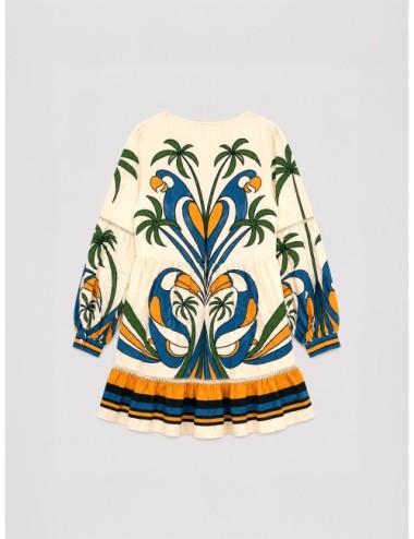 Vestido mini off-white FARM RIO Tropical Graphic con motivo tropical de gran formato con cenefa inferior