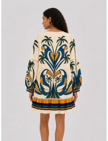 Vestido mini off-white FARM RIO Tropical Graphic con motivo tropical de gran formato con cenefa inferior