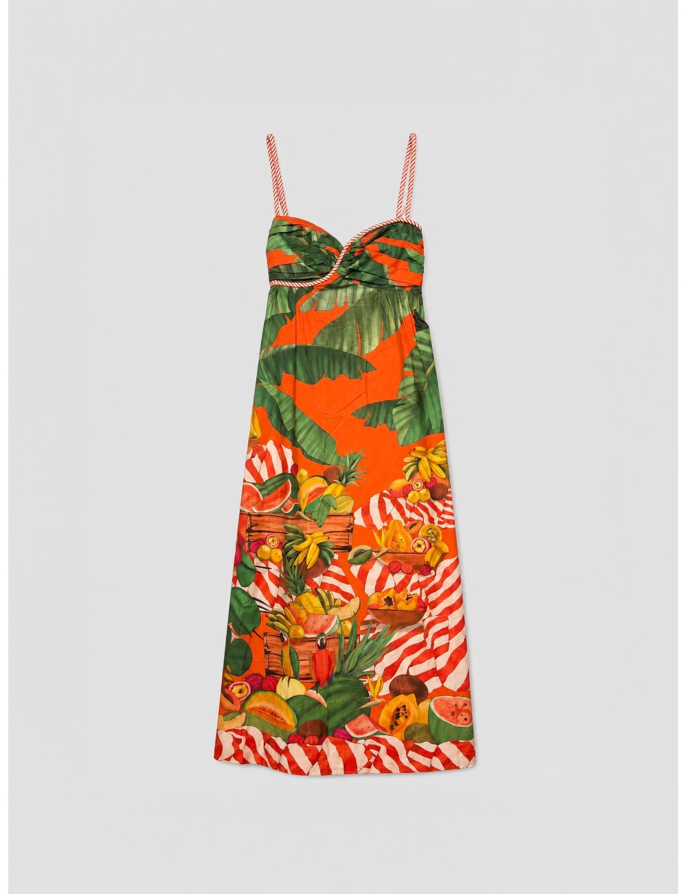 Vestido maxi rojo FARM RIO Fruit Trolley con mezcla tropical de hojas