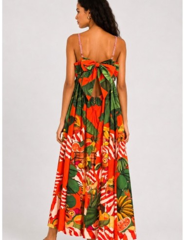Vestido maxi rojo FARM RIO Fruit Trolley con mezcla tropical de hojas