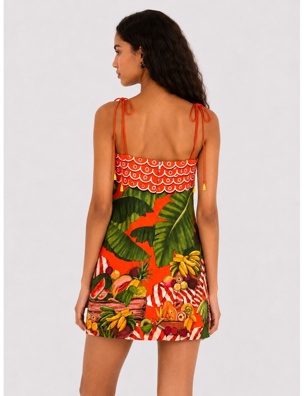 Vestido mini rojo FARM RIO Fruit Trolley Red con estampado tropical Fruit Trolley en tonos rojizos