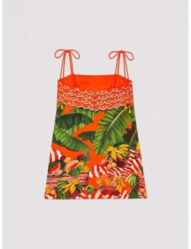 Vestido mini rojo FARM RIO Fruit Trolley Red con estampado tropical Fruit Trolley en tonos rojizos