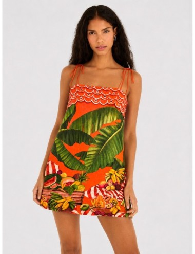 Vestido mini rojo FARM RIO Fruit Trolley Red con estampado tropical Fruit Trolley en tonos rojizos