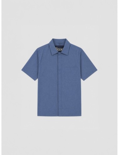 Camisa azul Herno de manga corta con textura de cuadro pequeño