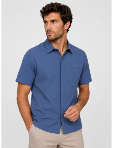 Camisa azul Herno de manga corta con textura de cuadro pequeño